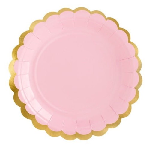 Talerzyki Różowe Pastelowe Złota Falbanka 18 cm, 6 szt.