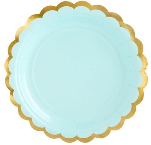 Talerzyki Miętowe Pastelowe Złota Falbanka 18 cm, 6 szt.