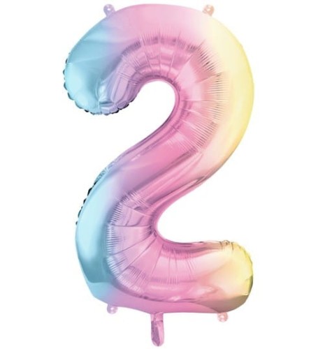 Balon foliowy Cyfra 2 Pastelowy Tęczowy 86 cm