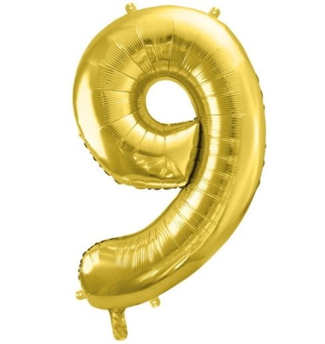 Balon foliowy Cyfra 9 Jasny Złoty 72 cm