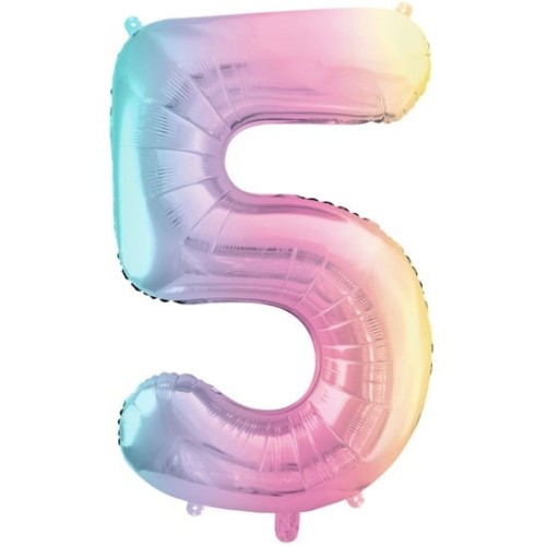 Balon foliowy Cyfra 5 Pastelowy Tęczowy 86 cm