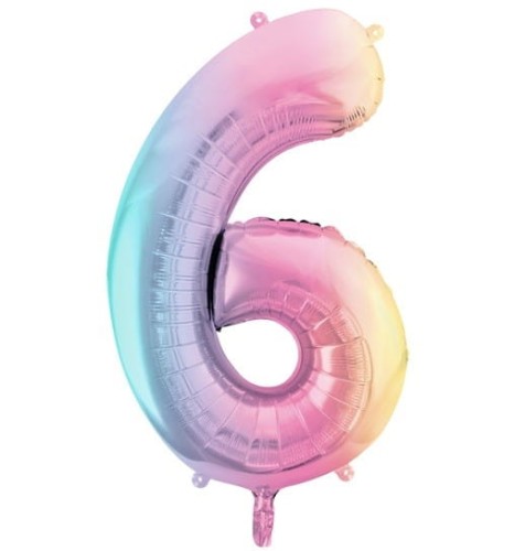 Balon foliowy Cyfra 6 Pastelowy Tęczowy 86 cm