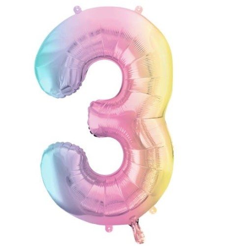 Balon foliowy Cyfra 3 Pastelowy Tęczowy 86 cm