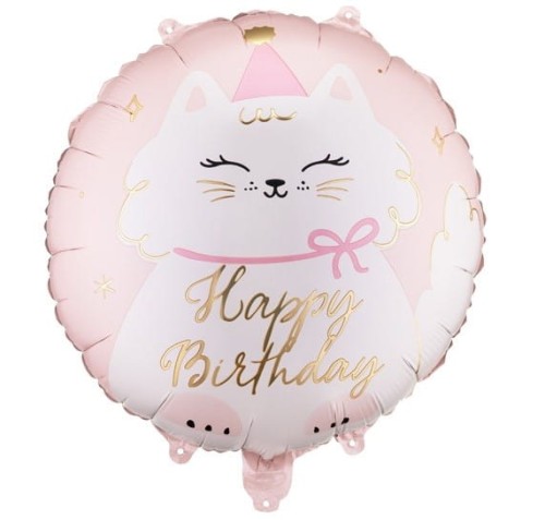Balon foliowy Kotek Happy Birthday, 45 cm