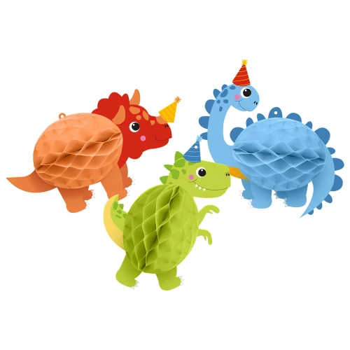 Kule bibułowe Dinozaury wiszące Dino Jungle honeycomb, 3 szt.