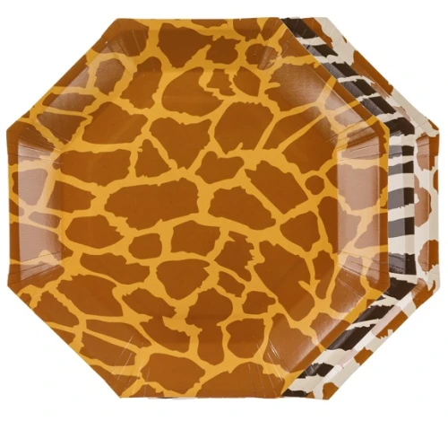 Talerzyki papierowe Safari Cętki Zebra Żyrafa Lampart Zwierzęta, 23cm 6szt.