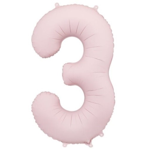 Balon foliowy Cyfra 3 Jasnoróżowy matowy 86 cm