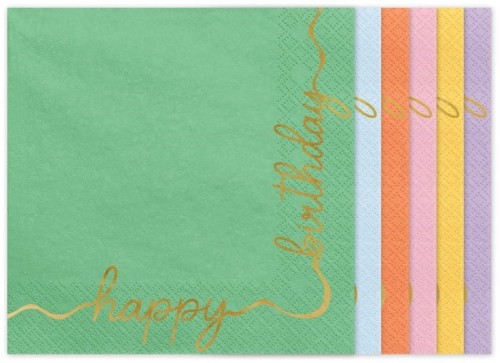 Serwetki Happy Birthday Pastelowe 33 x 33 cm, 12 szt.