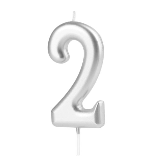 Świeczka na tort Cyferka 2 Srebrna