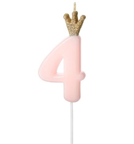 Świeczka Cyfra 4 różowa z koroną 9,5 cm
