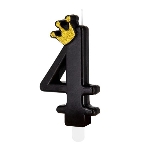Świeczka Cyfra 4 czarna z koroną 8,8 cm