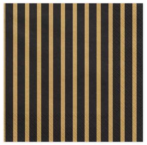 Serwetki Paski Złoto-Czarne 33 x 33 cm, 20 szt.