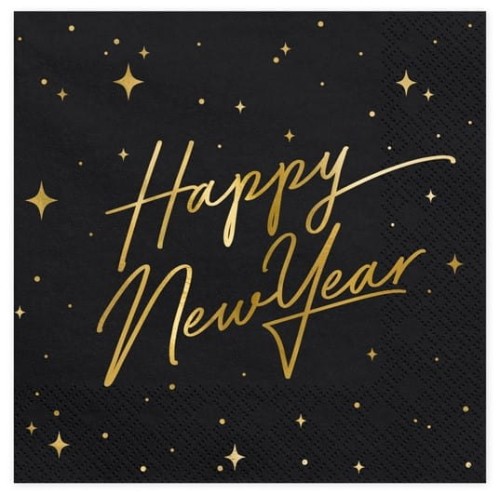 Serwetki Happy New Year Czarne, 20 szt.