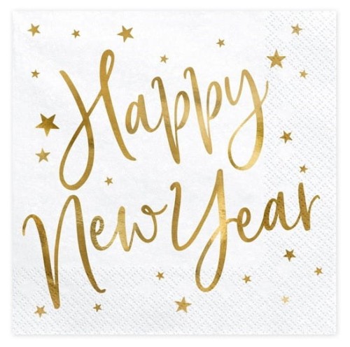 Serwetki Happy New Year Białe, 20 szt.