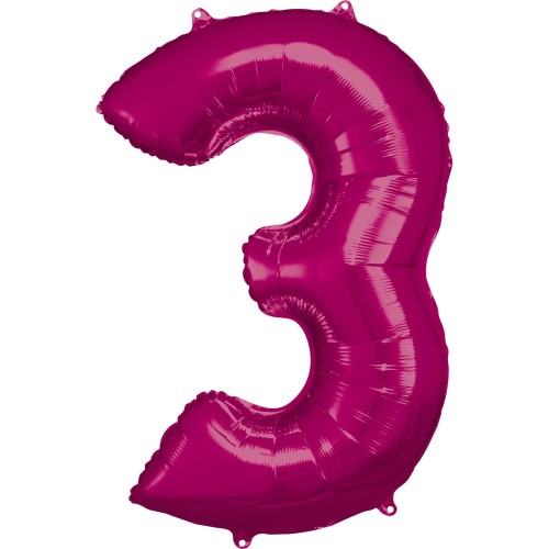 Balon foliowy Cyfra 3 Ciemnoróżowy 86 cm