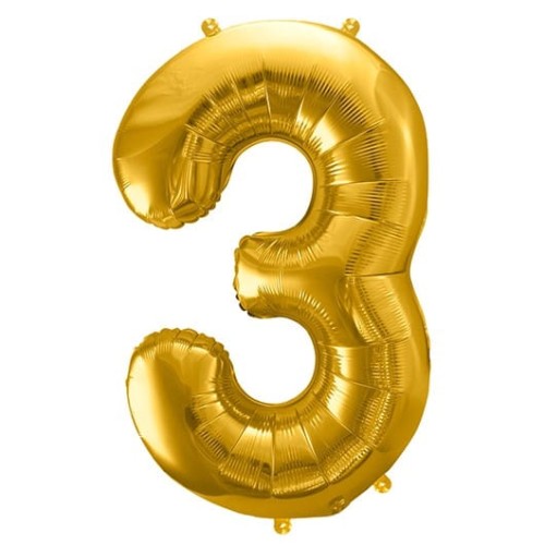 Balon foliowy Cyfra 3 Złoty 86 cm